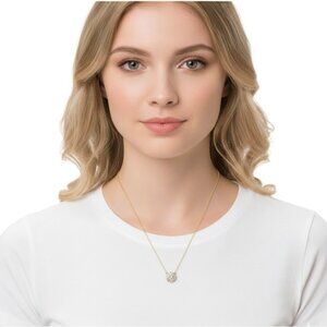 Kate Spade New York Silver-Tone Crystal Pendant Necklace With Chain & Pouch